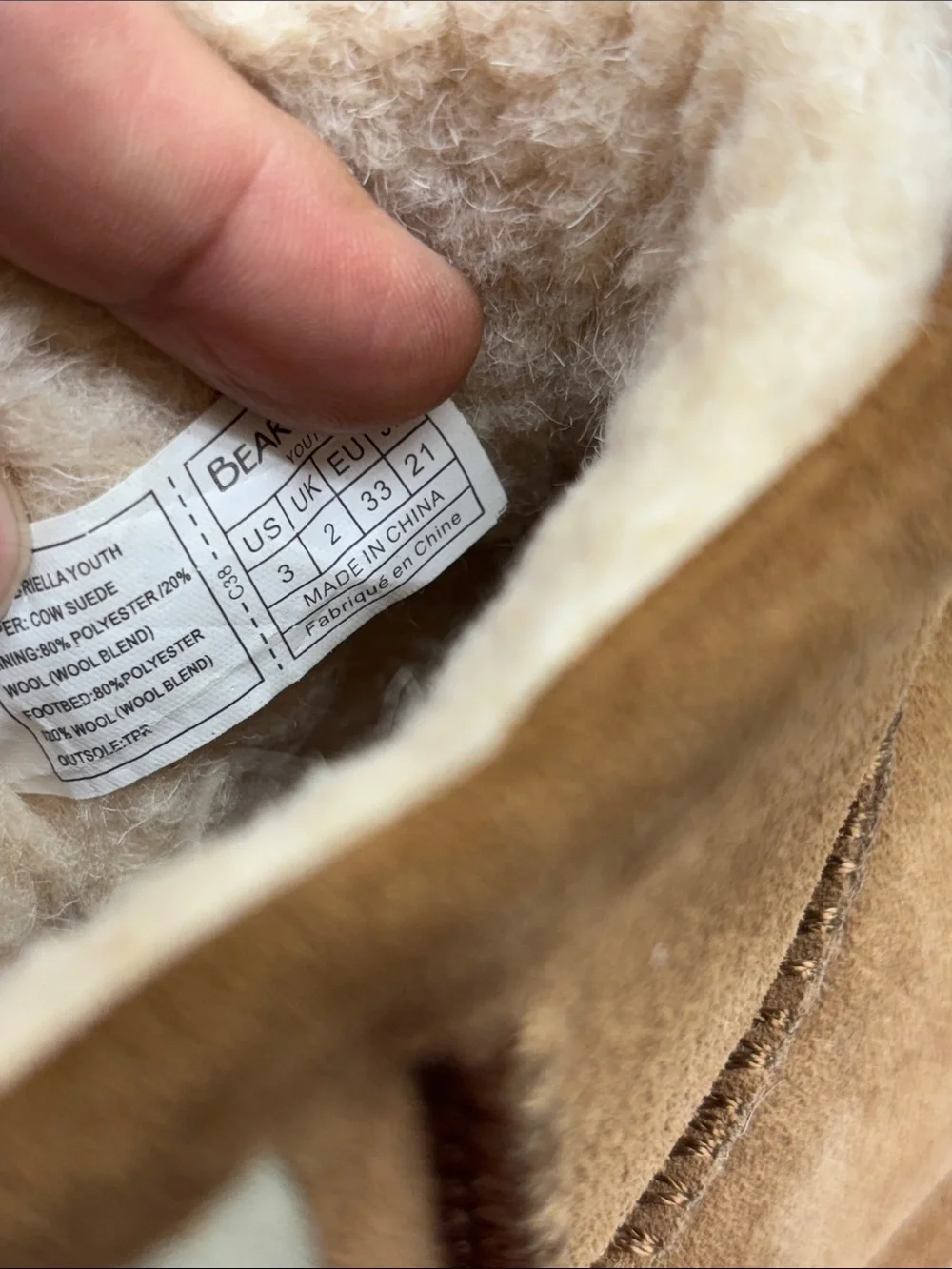 BearPaw Short Suede Shearling Boots - Chestnut Tan, SZ 3 little girl, box 50